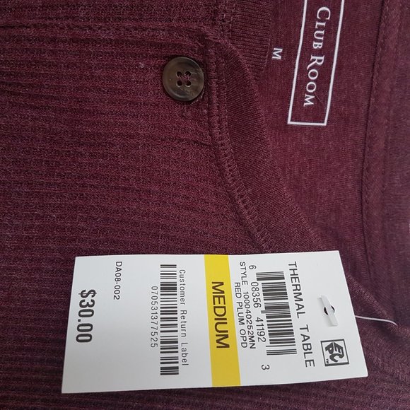 Club Room Men's Red Plum Thermal Shirt Sz M - Picture 3 of 7